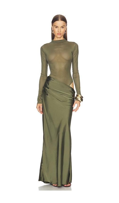 camila coelho elarina maxi dress in olive. - size l (also in m)