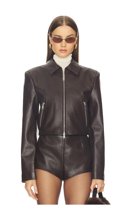 camila coelho elia leather jacket in brown. - size l (also in s, xxs, xs, m, xl)