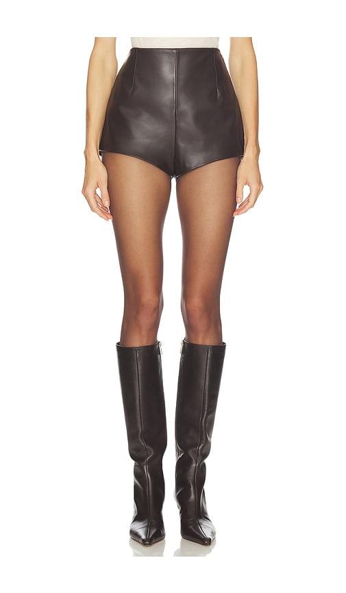 camila coelho elia leather short in chocolate. - size l (also in m, xl)