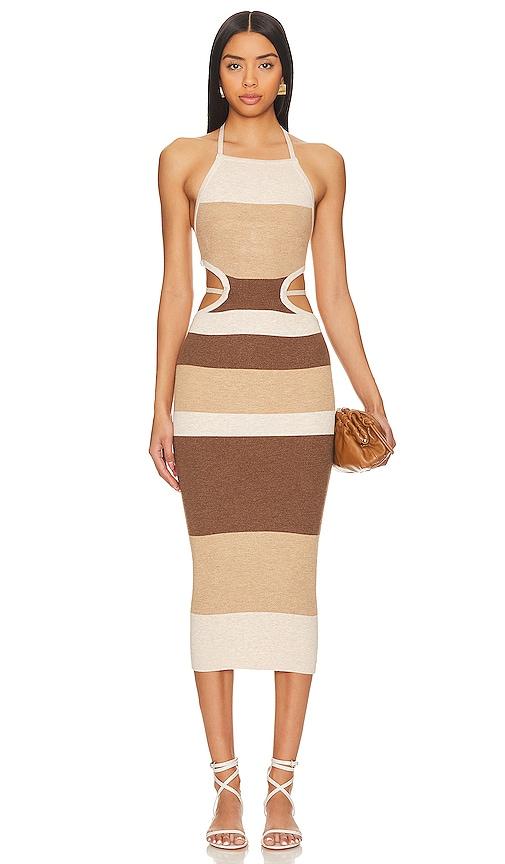 camila coelho emlyn stripe knit dress in tan. - size l (also in xl)