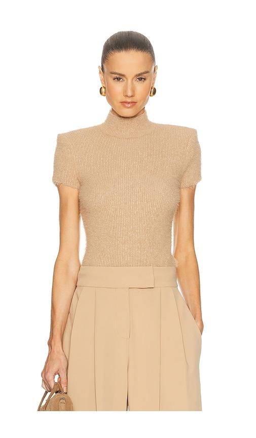 camila coelho gabbi brushed knit top in taupe. - size l (also in xs, xxs, s, m, xl)
