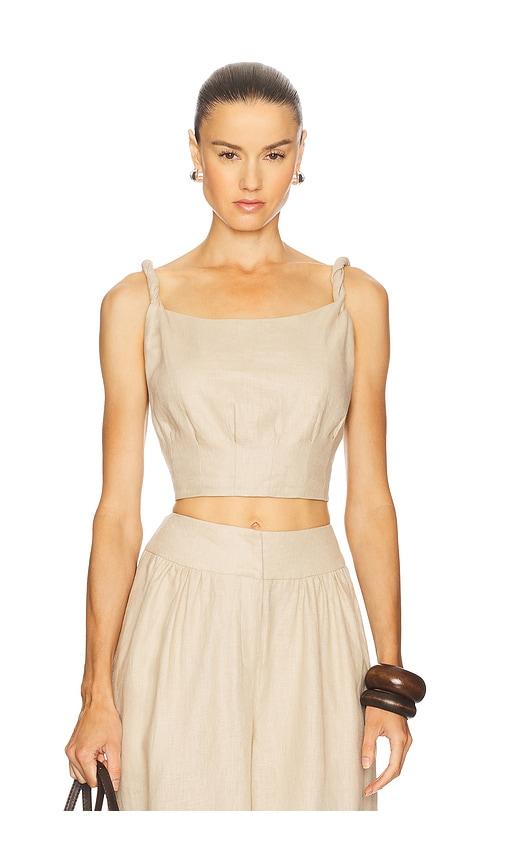 camila coelho harlow linen top in beige. - size m (also in s, xl)