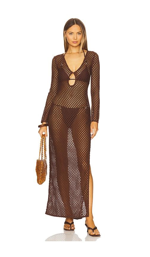 camila coelho krina maxi dress in brown. - size s (also in xs)