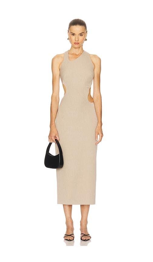 camila coelho leona midi dress in taupe. - size l (also in xxs, xs, m, xl)