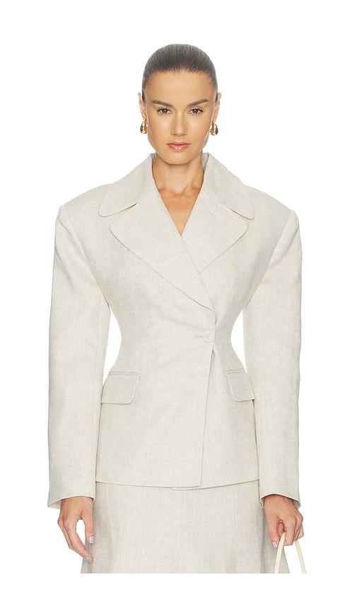 camila coelho malena linen blazer in neutral. - size l (also in xs, xxs, s, m)