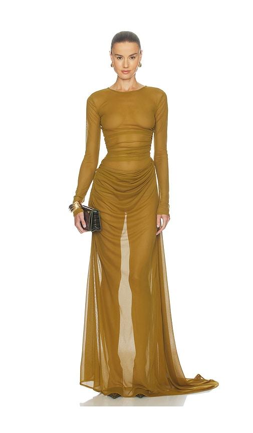 camila coelho marisa gown in mustard. - size l (also in xs, xxs, s, m, xl)