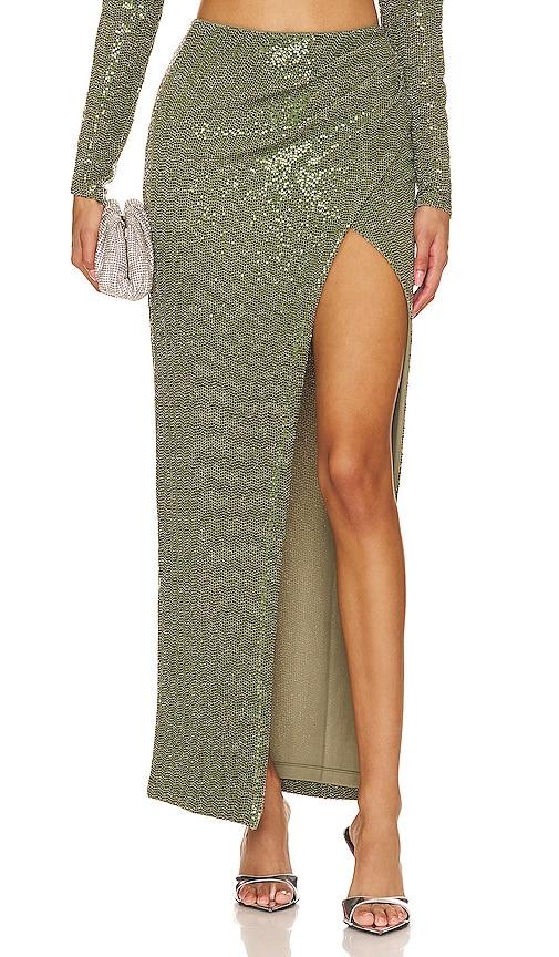camila coelho martin maxi skirt in olive. - size l (also in m, xl)