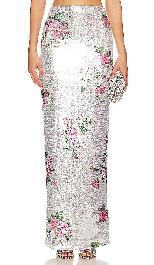 camila coelho pia maxi skirt in metallic silver. - size l (also in s, m)