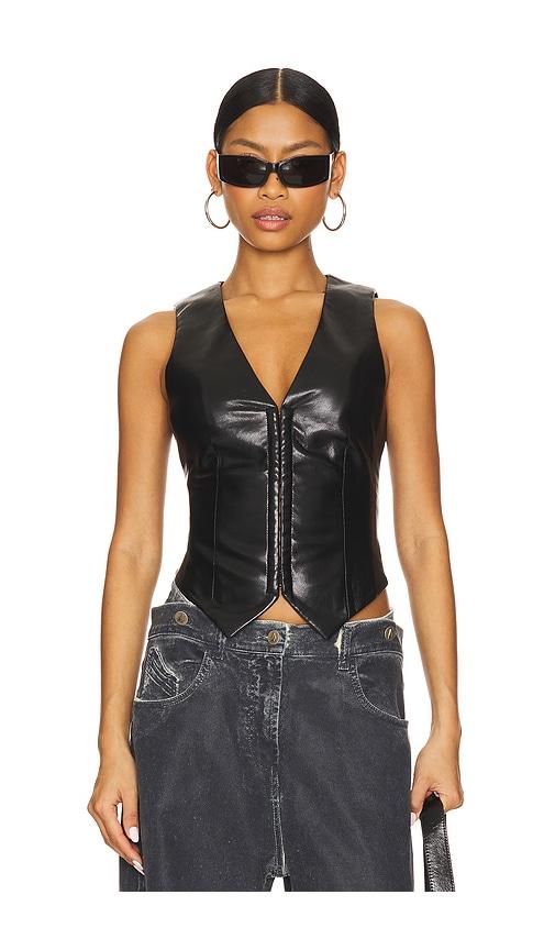 camila coelho roz faux leather vest in black. - size xs (also in xxs)