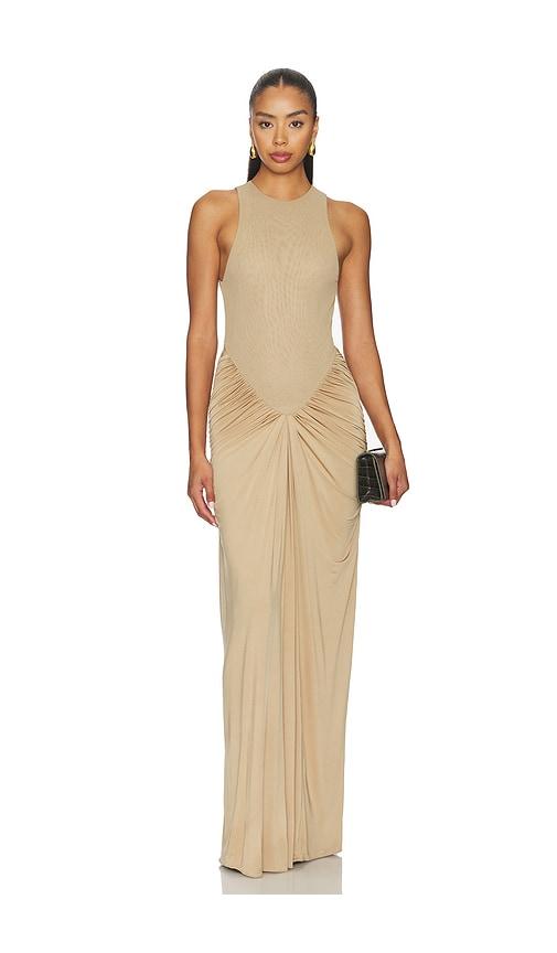 camila coelho sabina maxi dress in taupe. - size l (also in s)