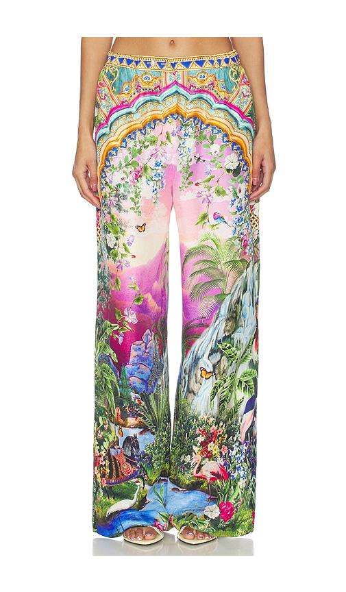 camilla button front lounge pant in green,pink. - size l (also in s, xs, xxs)