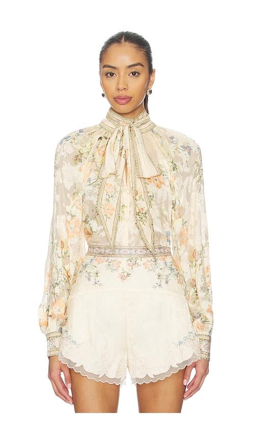 camilla detachable bow raglan blouse in neutral. - size m (also in s, xs)