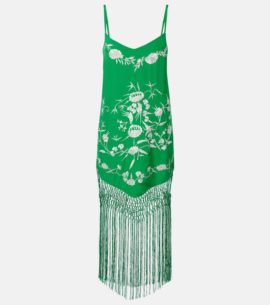 camilla embellished embroidered fringed silk minidress