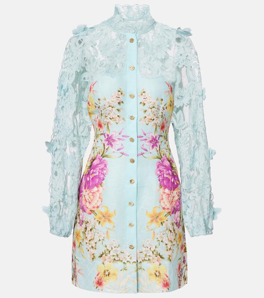 camilla embellished lace-trimmed linen and silk minidress