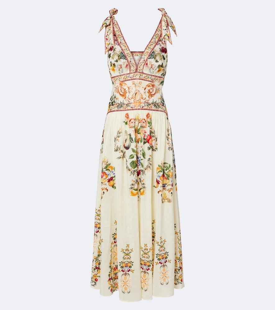 camilla embellished printed linen and silk maxi dress