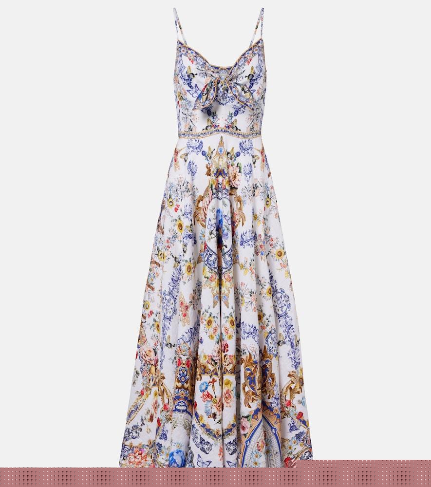 camilla embellished printed linen midi dress