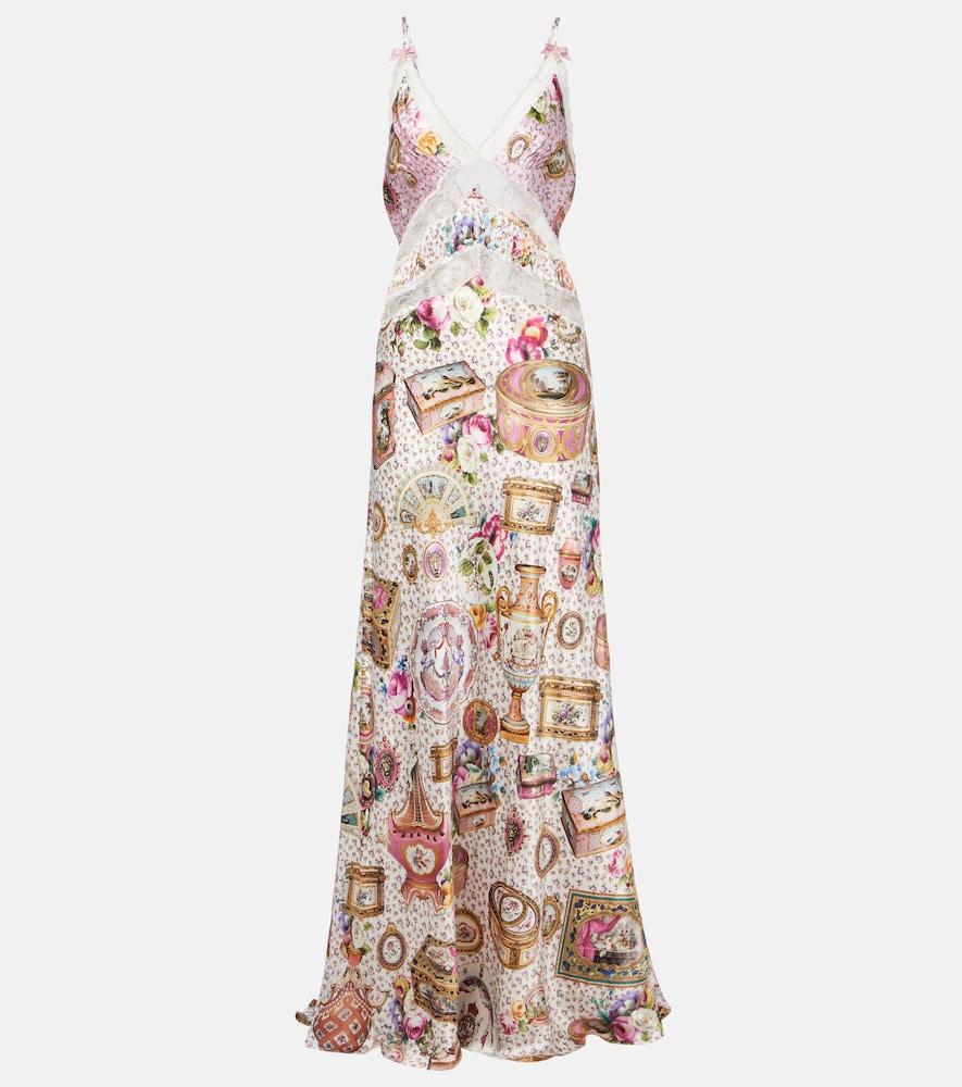 camilla lace-trimmed printed silk maxi dress