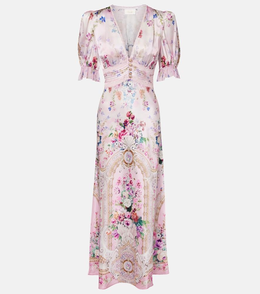 camilla lace-trimmed printed silk midi dress