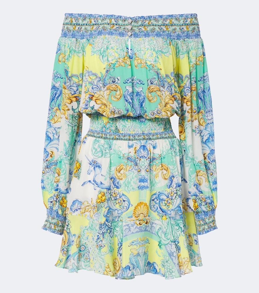 camilla printed embellished off-shoulder silk minidress