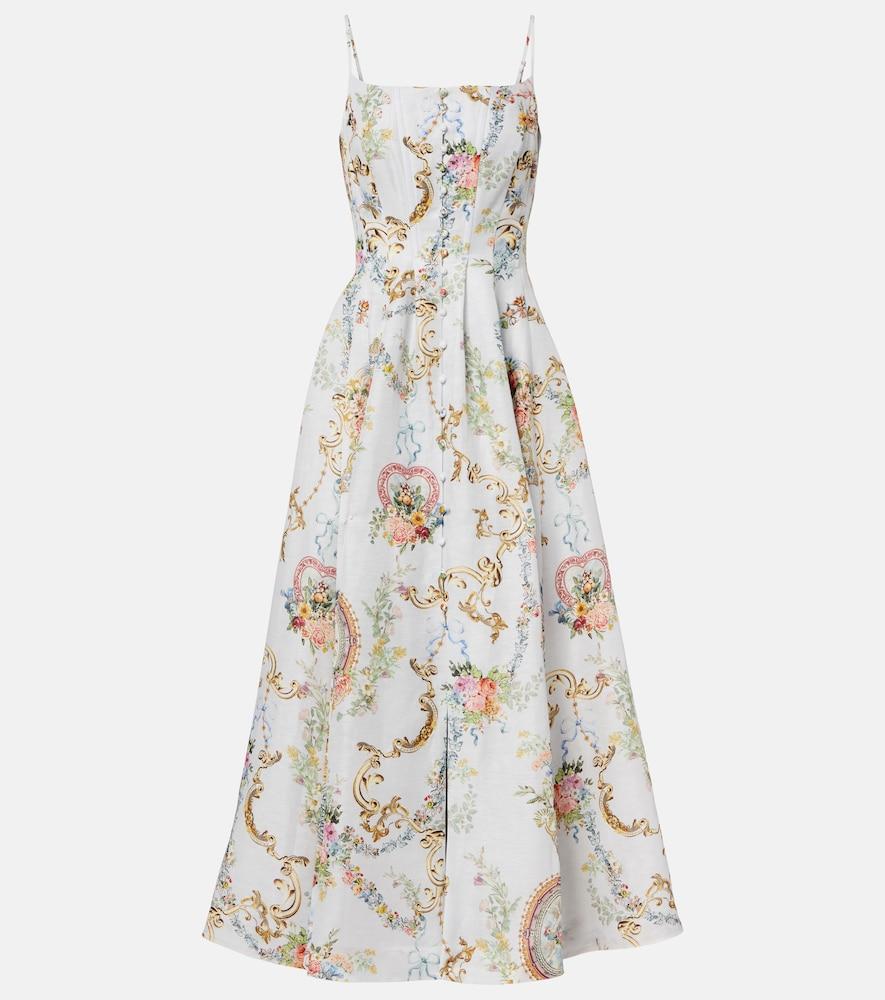 camilla printed linen and silk bustier dress