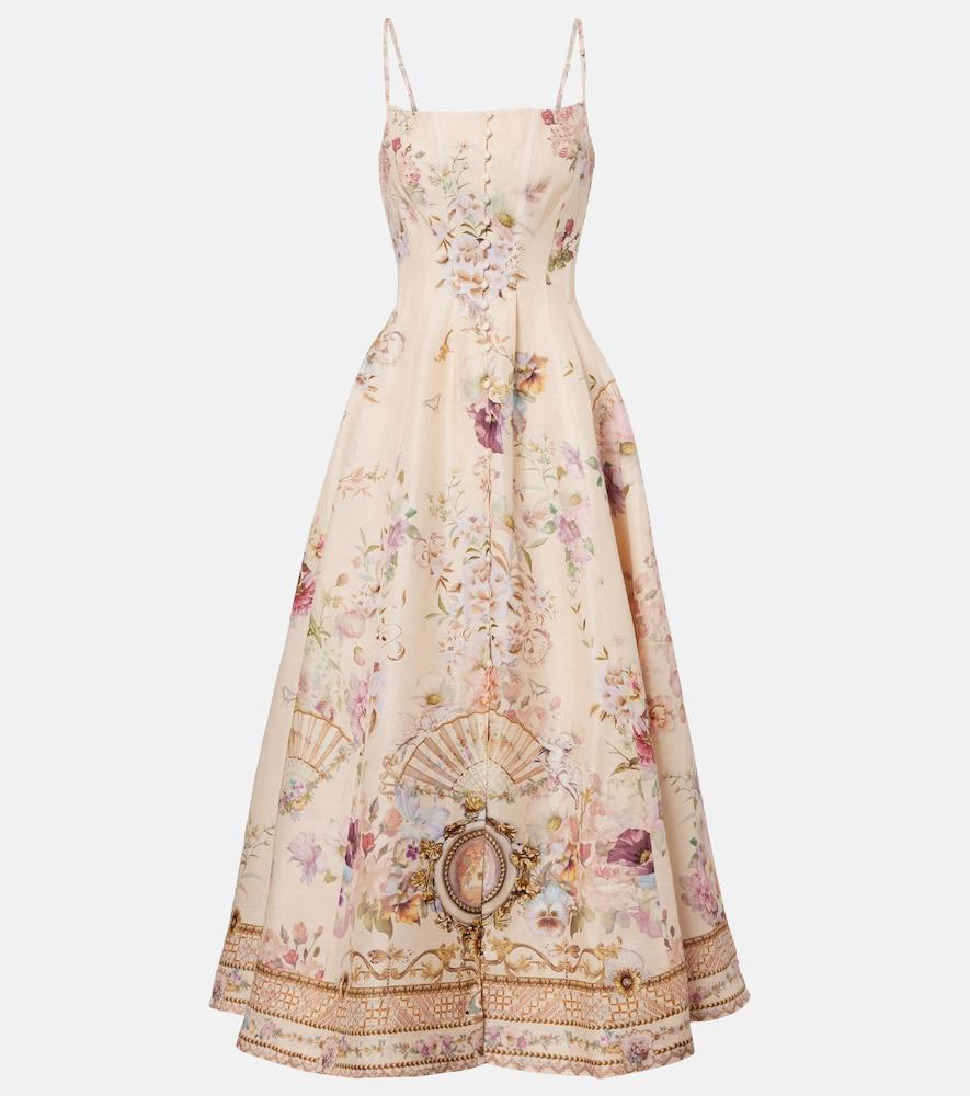 camilla printed linen and silk midi dress
