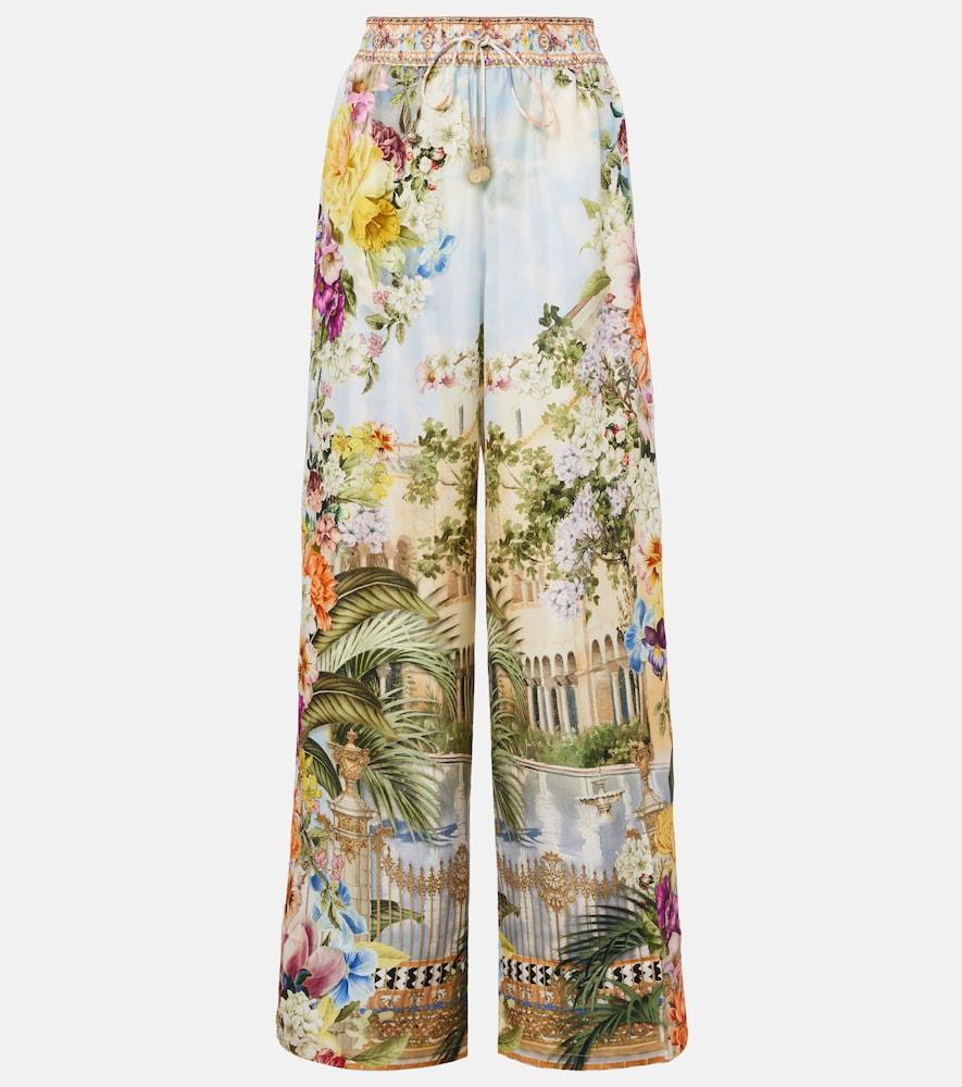 camilla printed silk wide-leg pants