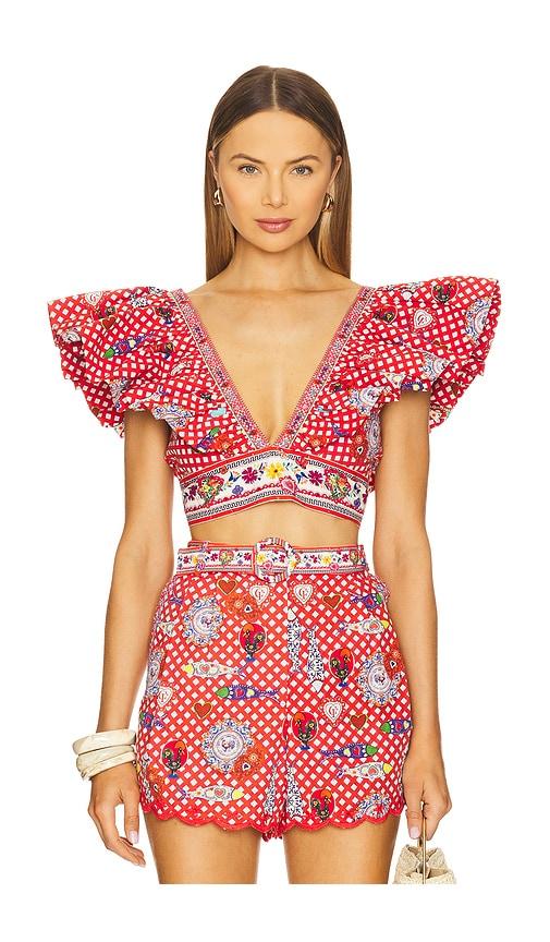 camilla ruffle wrap top in pink. - size l (also in m)