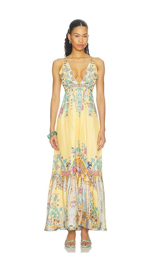 camilla tiered dress with hardware in yellow. - size m (also in s)