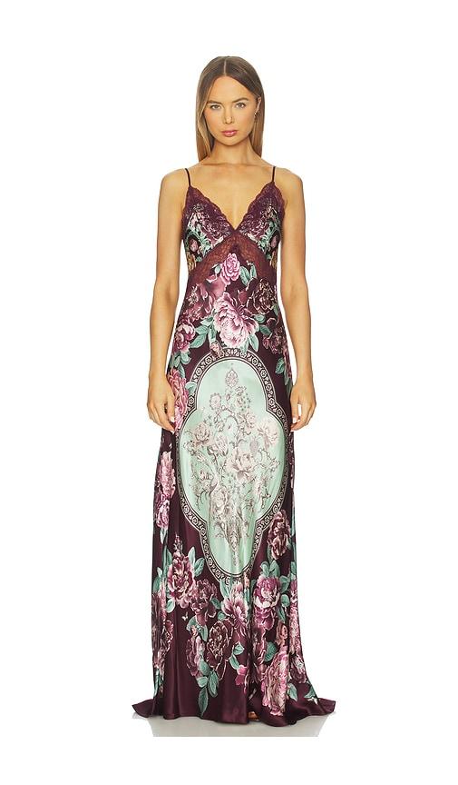 camilla v neck long bias slip dress with train in wine. - size m (also in s)
