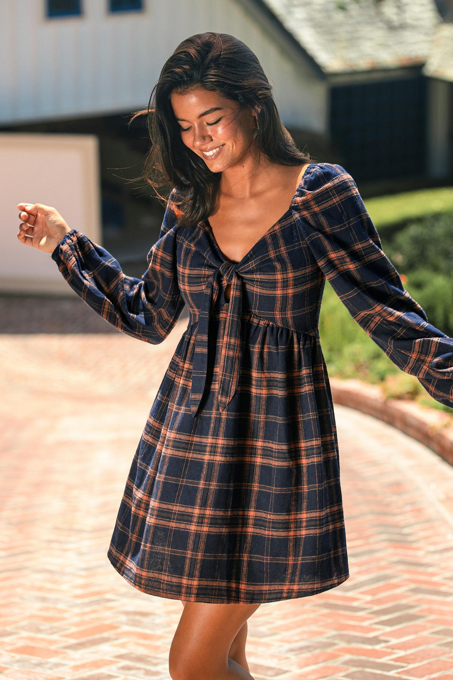 campus crush plaid mini dress - l