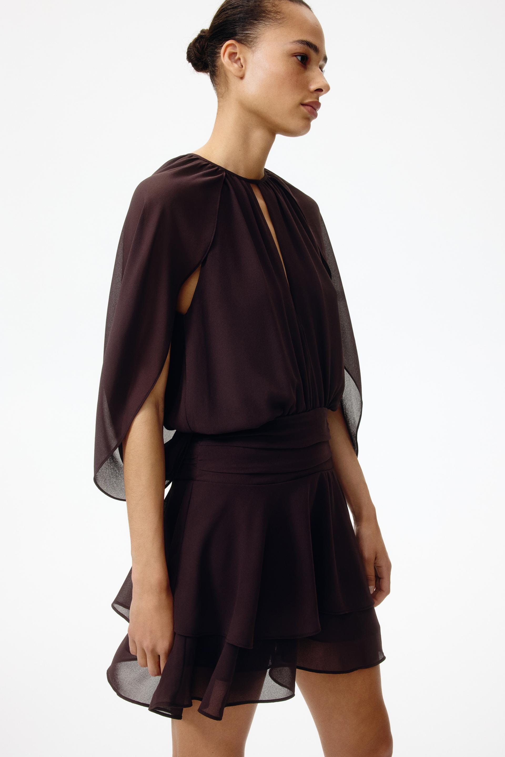 cape-detail chiffon dress