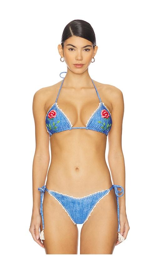 capittana lia roses denim bikini top in blue. - size m (also in s)