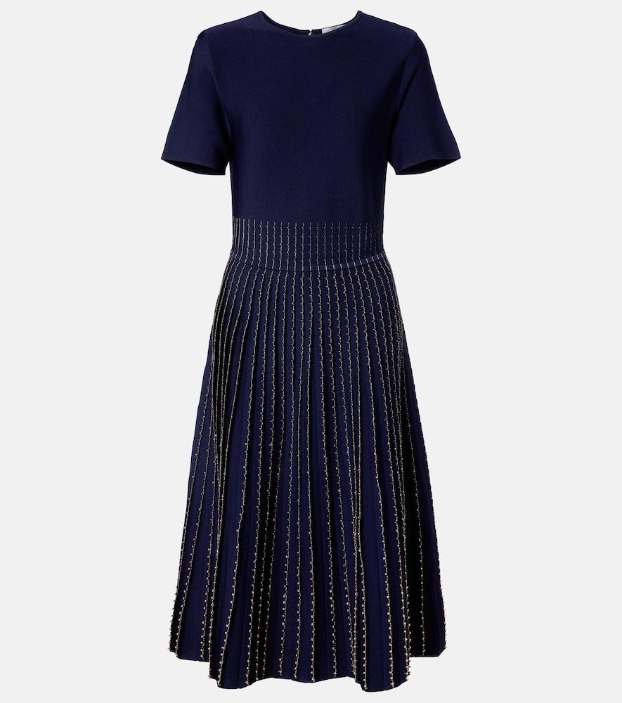 carolina herrera beaded knitted pleated midi dress