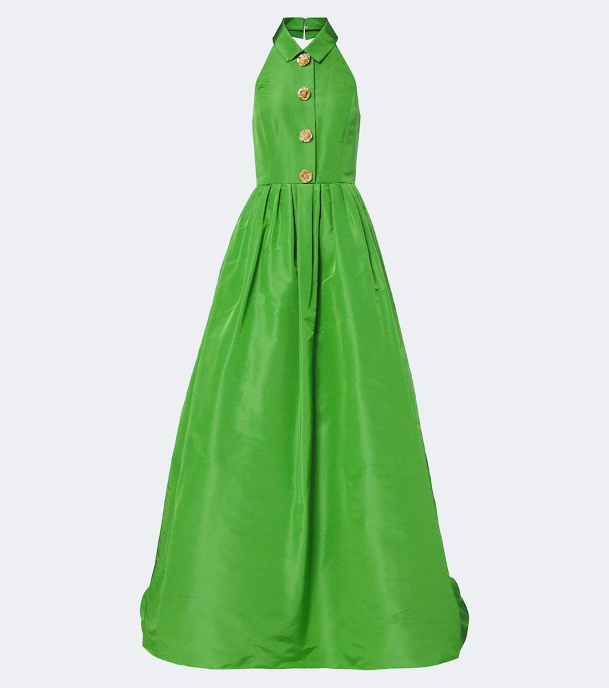 carolina herrera embellished pleated silk gown