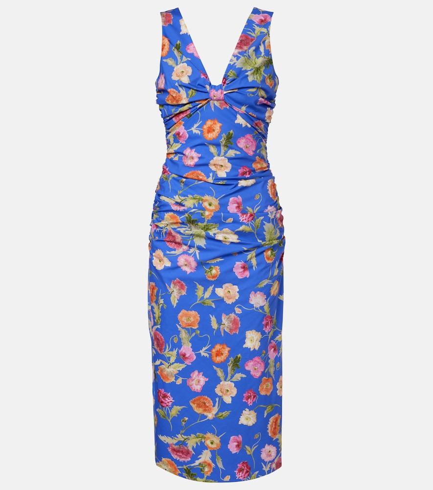 carolina herrera floral gathered cotton-blend midi dress