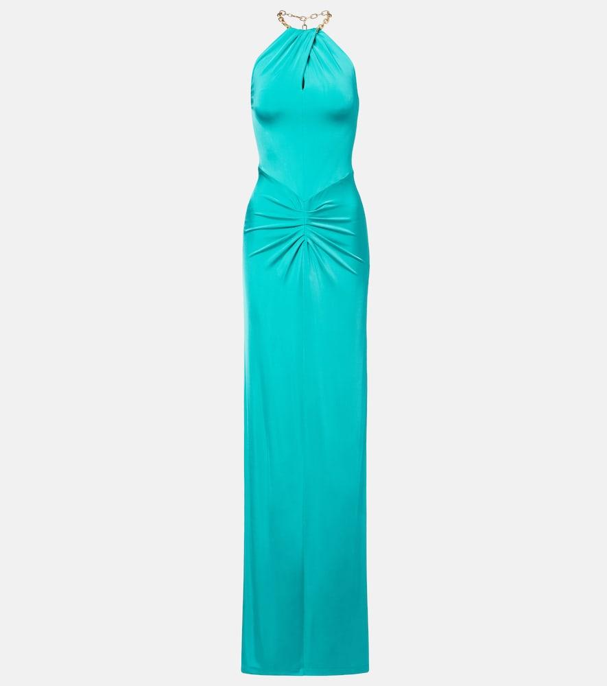 carolina herrera halterneck ruched jersey gown