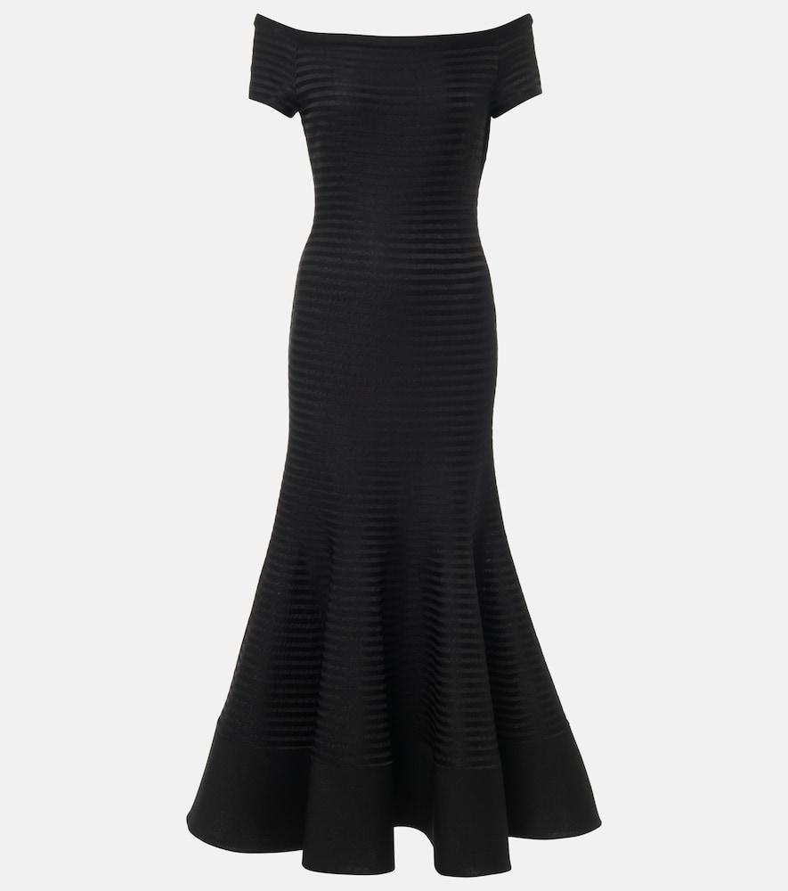 carolina herrera off-shoulder striped maxi dress
