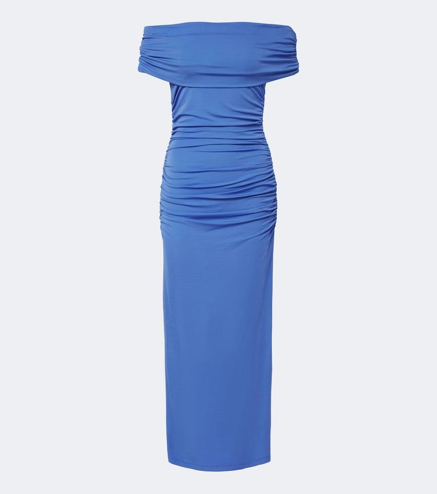 carolina herrera ruched off-shoulder jersey midi dress
