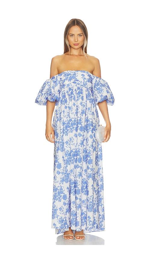 caroline constas emilia maxi dress in white,baby blue. - size m (also in s)