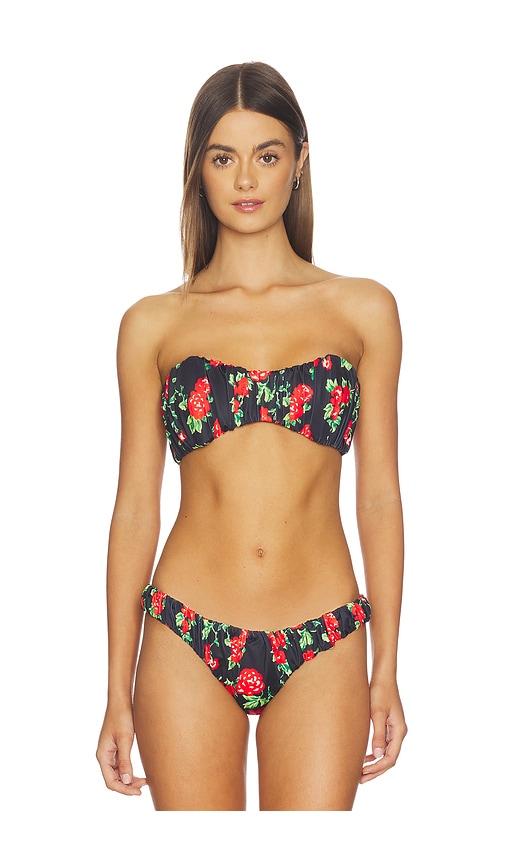 caroline constas leila ruched bandeau bikini top in black. - size s (also in xs)