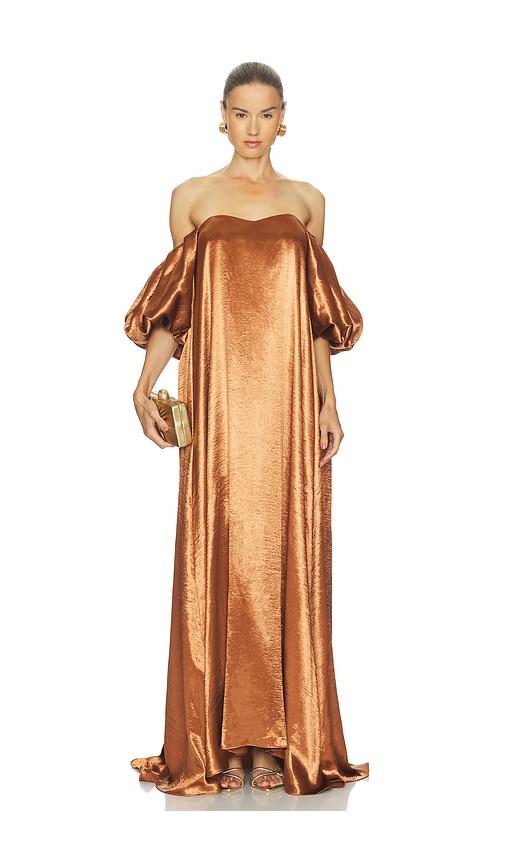 caroline constas palmer gown in metallic copper. - size m (also in s)