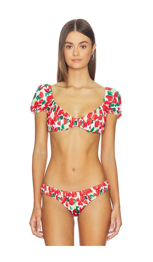 caroline constas zoe bikini top in red,white. - size l (also in xs, s, m)