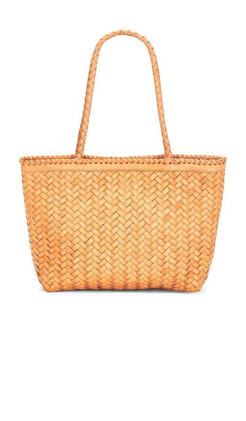 casa clara coastal leather tote bag in tan.