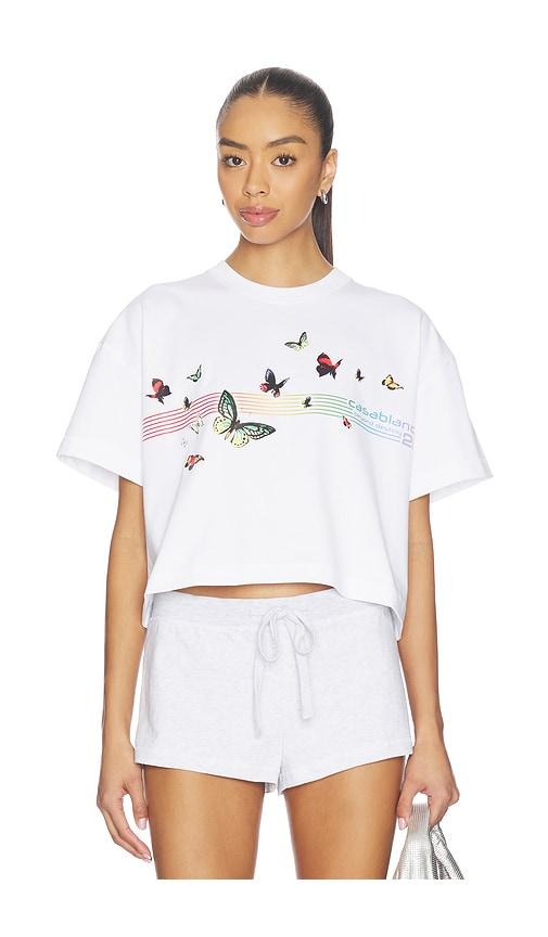 casablanca butterfly boxy cropped t-shirt in white. - size s (also in xs)