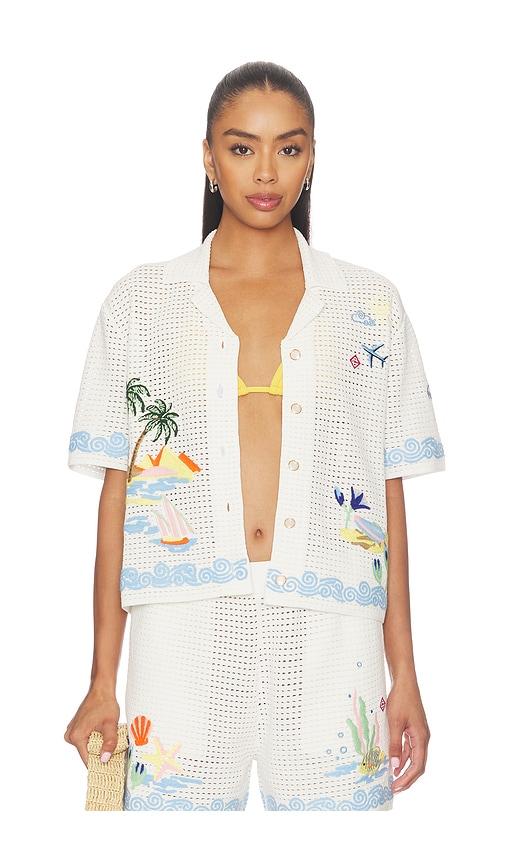 casablanca oasis crochet beach shirt in white. - size l (also in m, s)