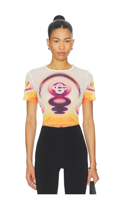 casablanca printed mesh baby tee in white. - size s (also in xs)