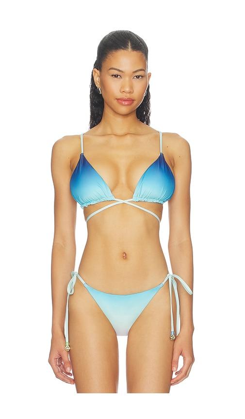 casablanca string beaded bikini top in blue. - size l (also in xs, s, m)