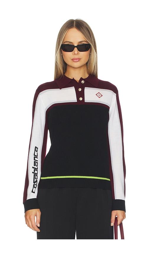 casablanca striped oversized polo shirt in multi in black,burgundy. - size s (also in xs, xxs)