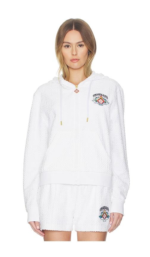 casablanca waves monogram towelling zip-up hoodie in white. - size m (also in s, xs)