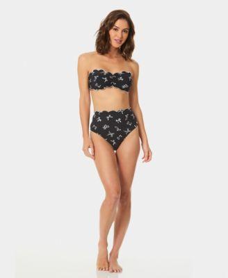 cece womens scallop contrast over the shoulder bandeau bikini top high wast brief bottom